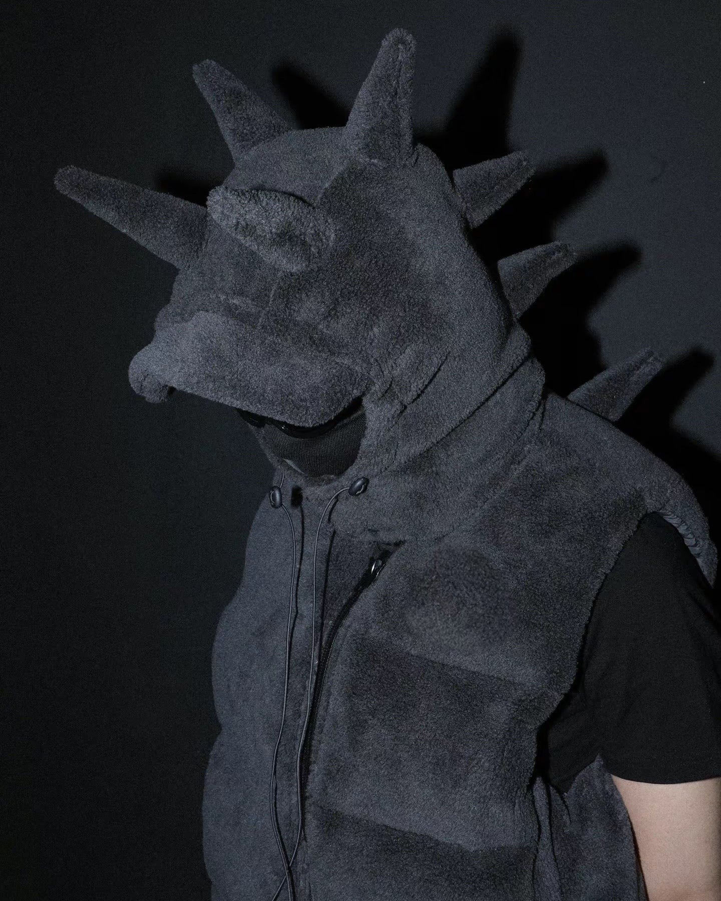 KIIKIO Spiked Fleece Vest with Hood