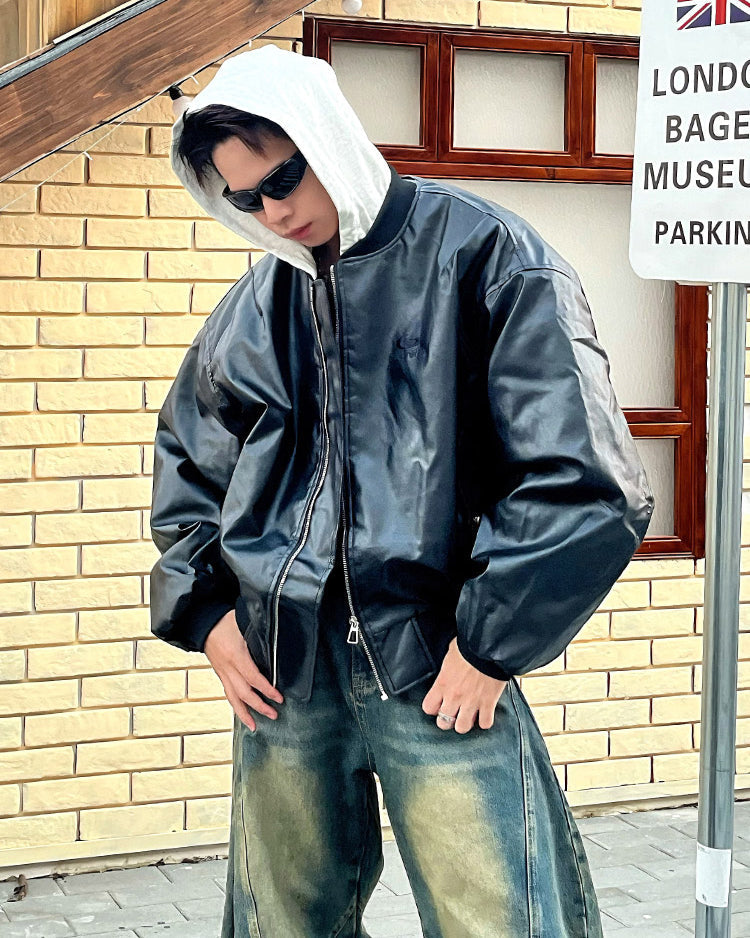 Hooded Padded PU Leather Jacket