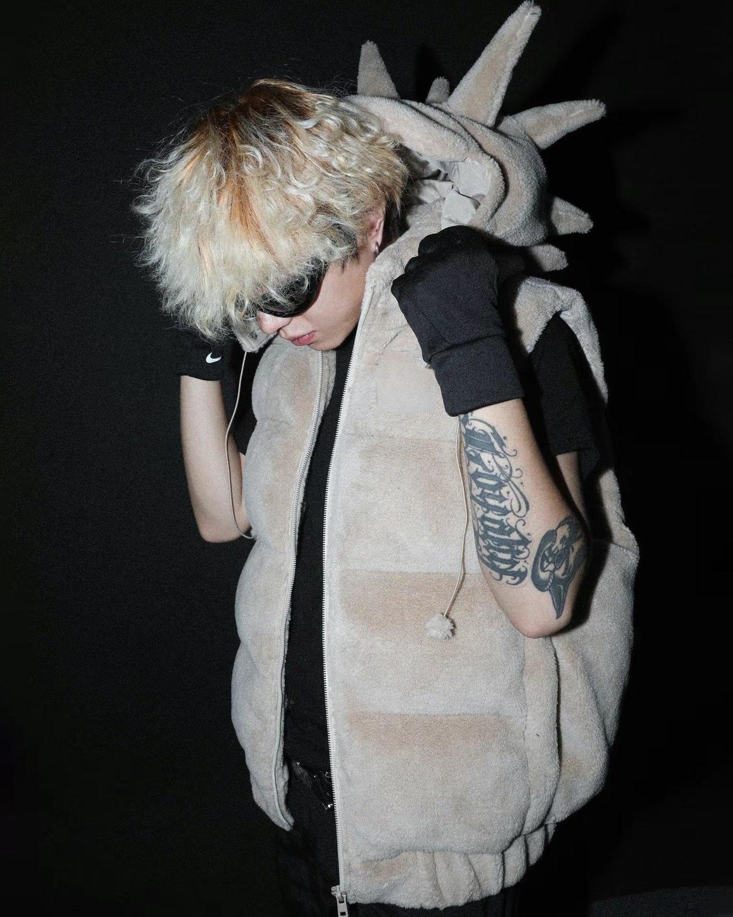 KIIKIO Spiked Fleece Vest with Hood
