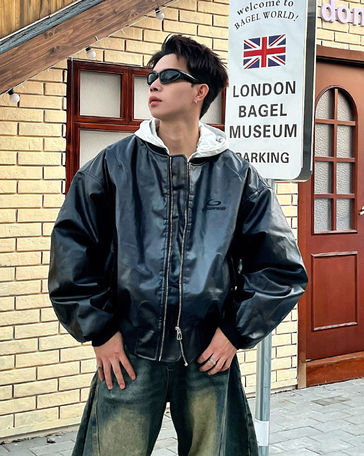 Hooded Padded PU Leather Jacket