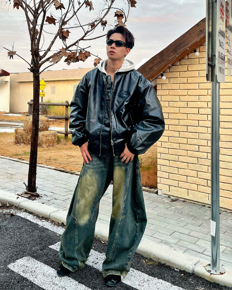Hooded Padded PU Leather Jacket