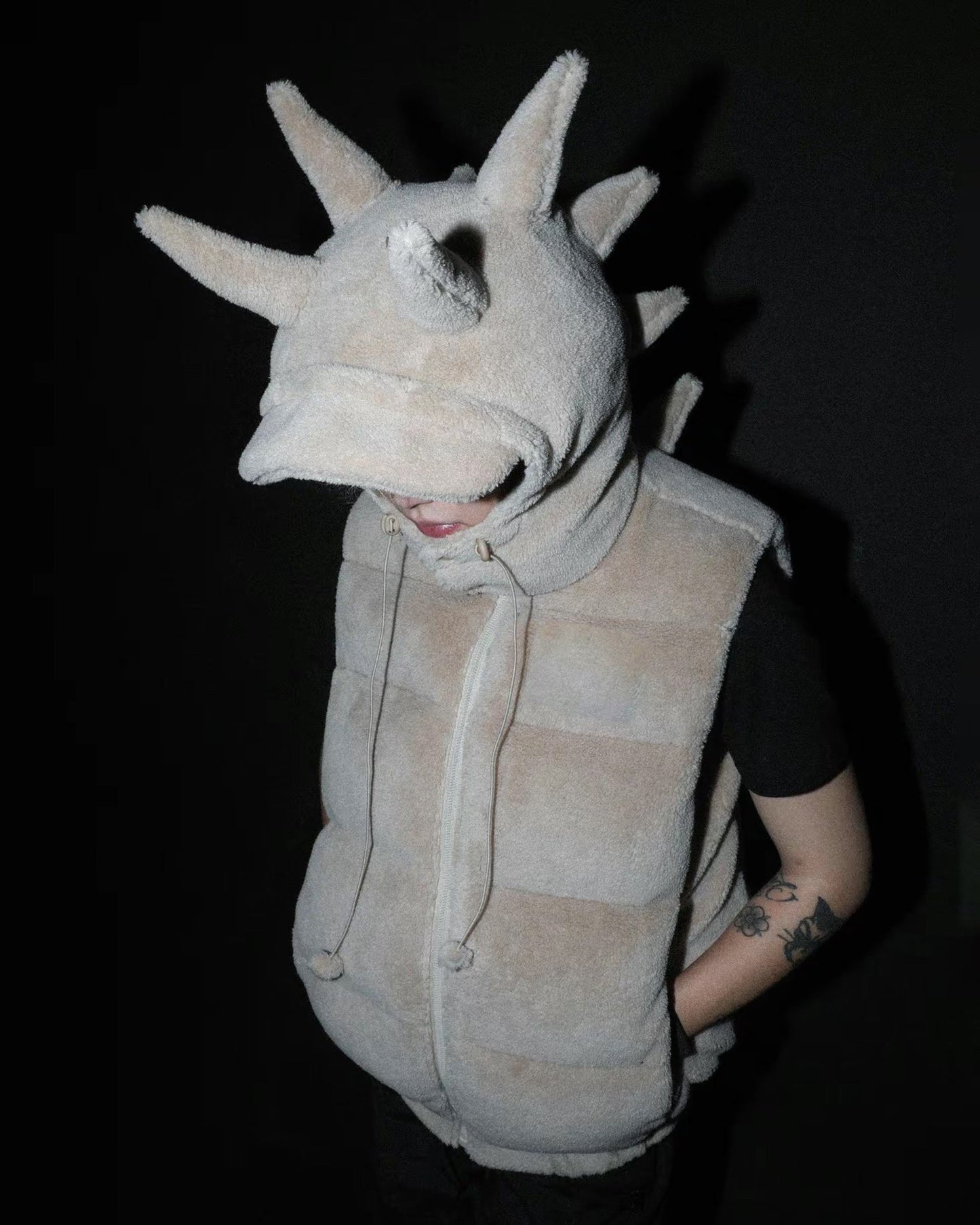 KIIKIO Spiked Fleece Vest with Hood