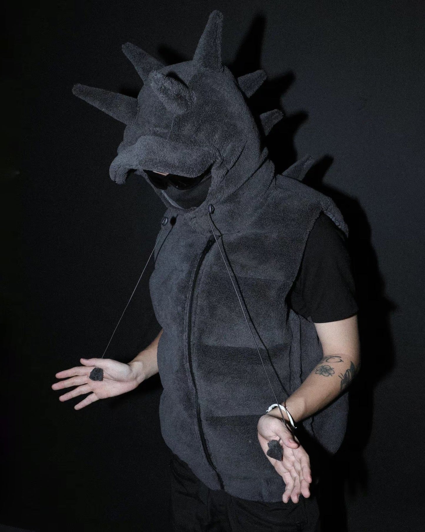 KIIKIO Spiked Fleece Vest with Hood