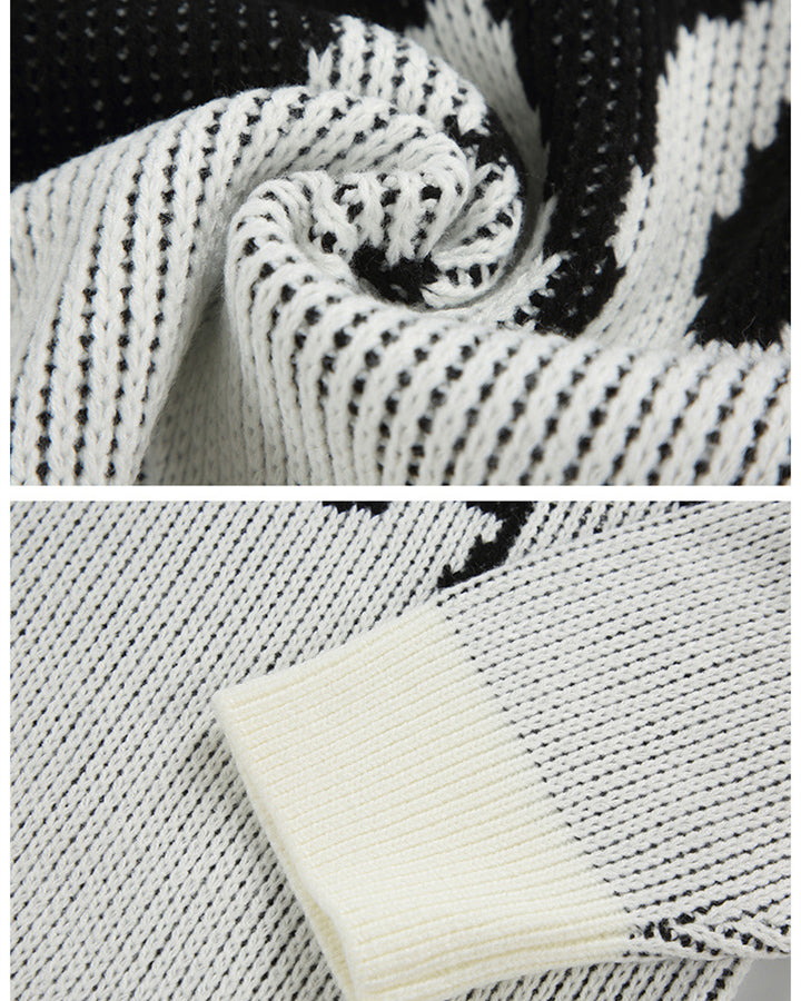 Letter Patchwork High-Neck Knit Sweater