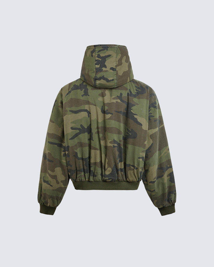 Camouflage Fleece-Lined Hooded Jacket