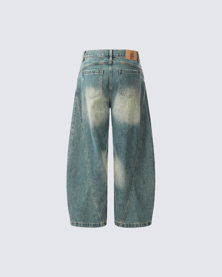Washed Scimitar Design Jeans