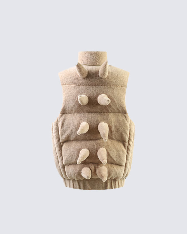 KIIKIO Spiked Fleece Vest with Hood