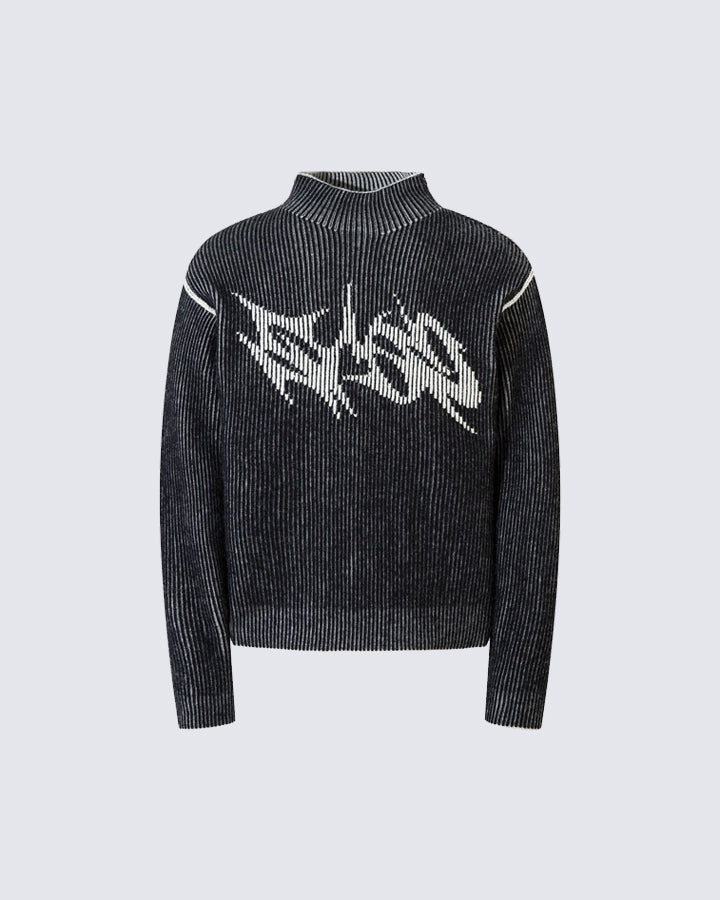 Reversible High-Neck Knit Sweater
