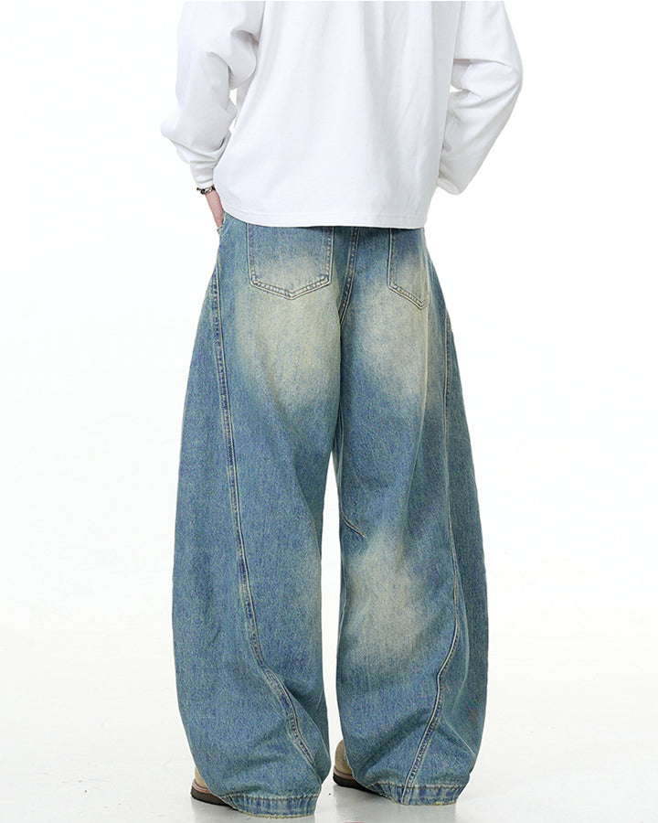 Washed Scimitar Design Jeans