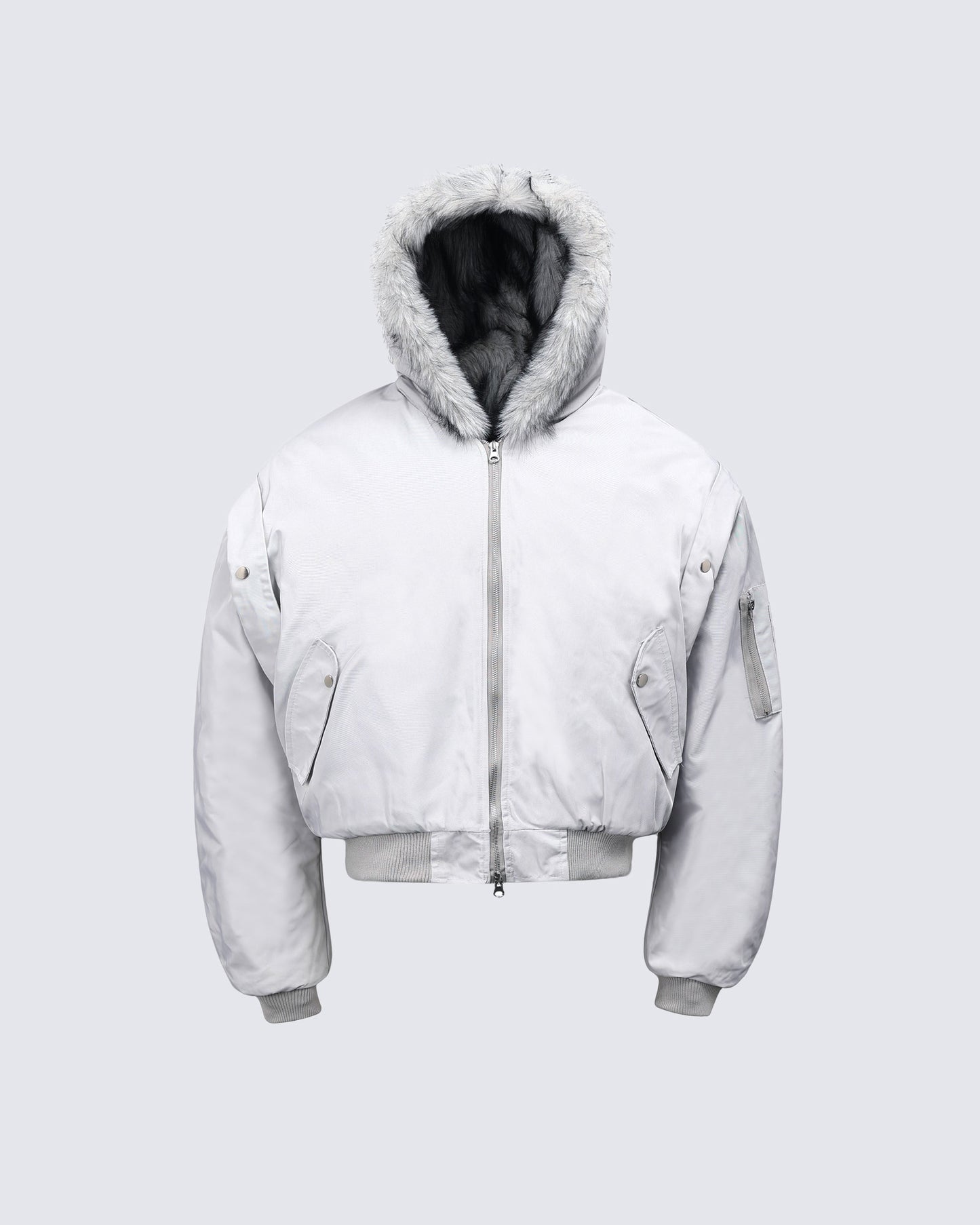 Reversible Faux Fur Hooded Bomber Jacket