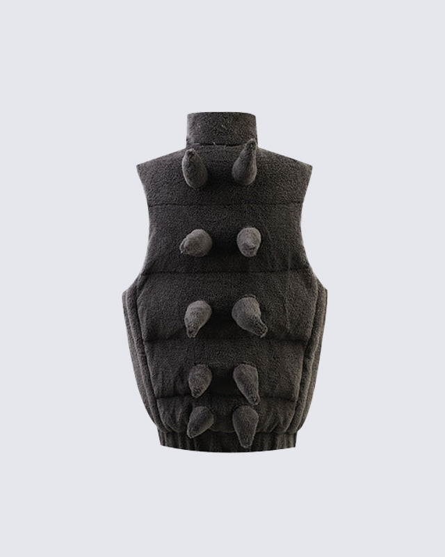KIIKIO Spiked Fleece Vest with Hood