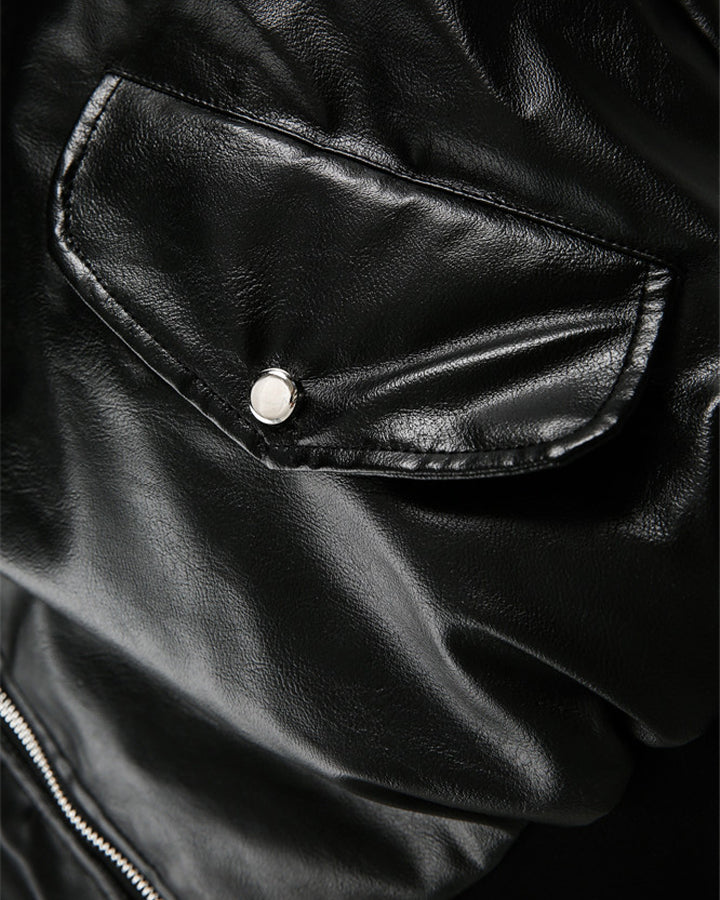 Hooded Padded PU Leather Jacket