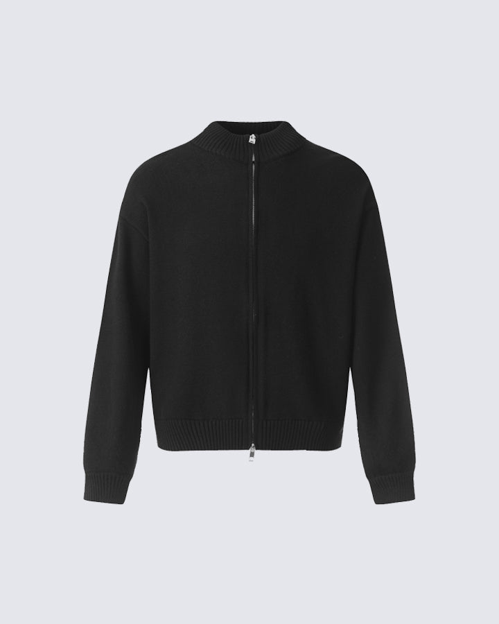 Minimalist Ribbed Knit Zip-Up Cardigan