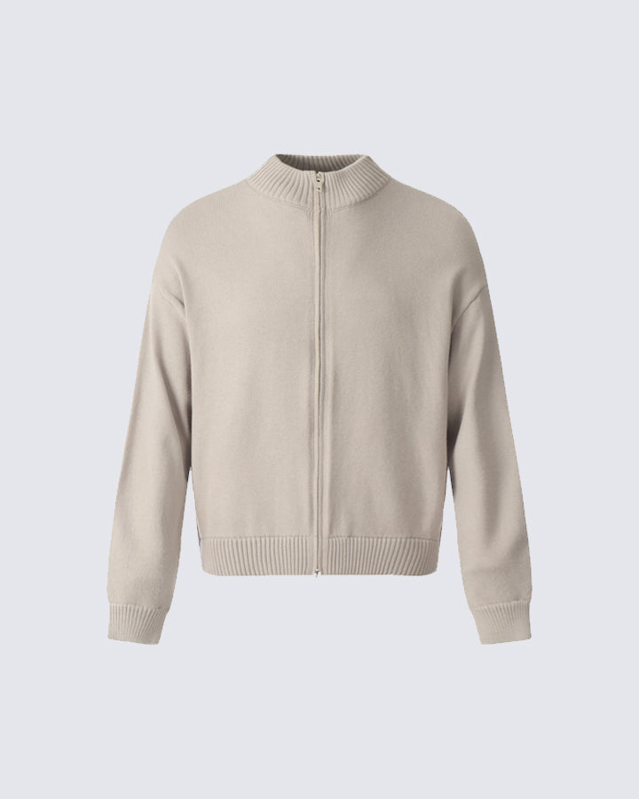 Minimalist Ribbed Knit Zip-Up Cardigan