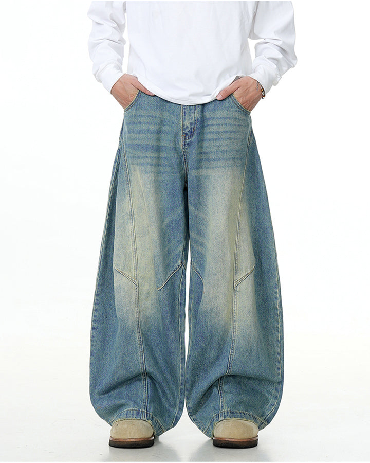 Washed Scimitar Design Jeans