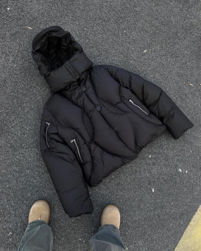 High-Neck Cotton Padded Jacket with Adjustable Hood