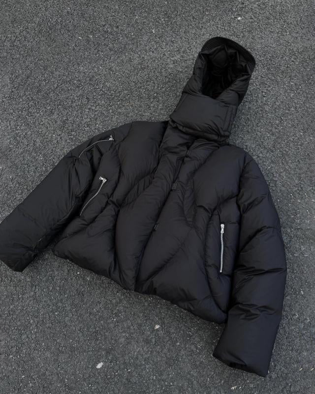 High-Neck Cotton Padded Jacket with Adjustable Hood