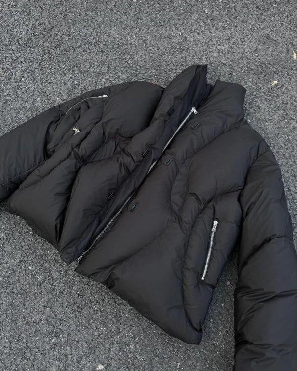 High-Neck Cotton Padded Jacket with Adjustable Hood