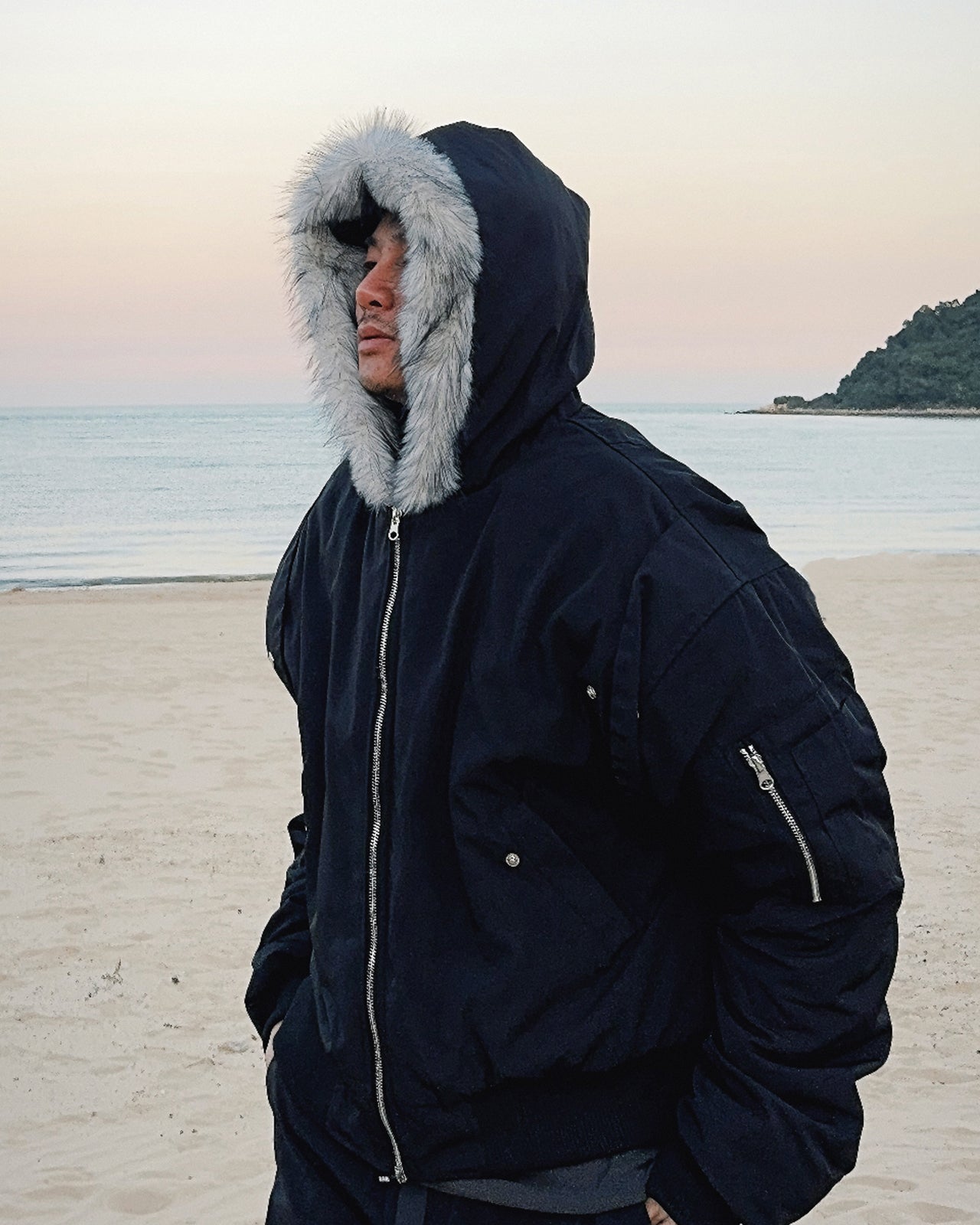 Reversible Faux Fur Hooded Bomber Jacket