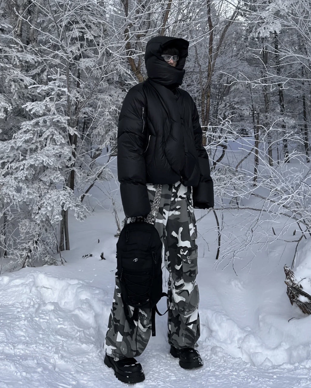 High-Neck Cotton Padded Jacket with Adjustable Hood