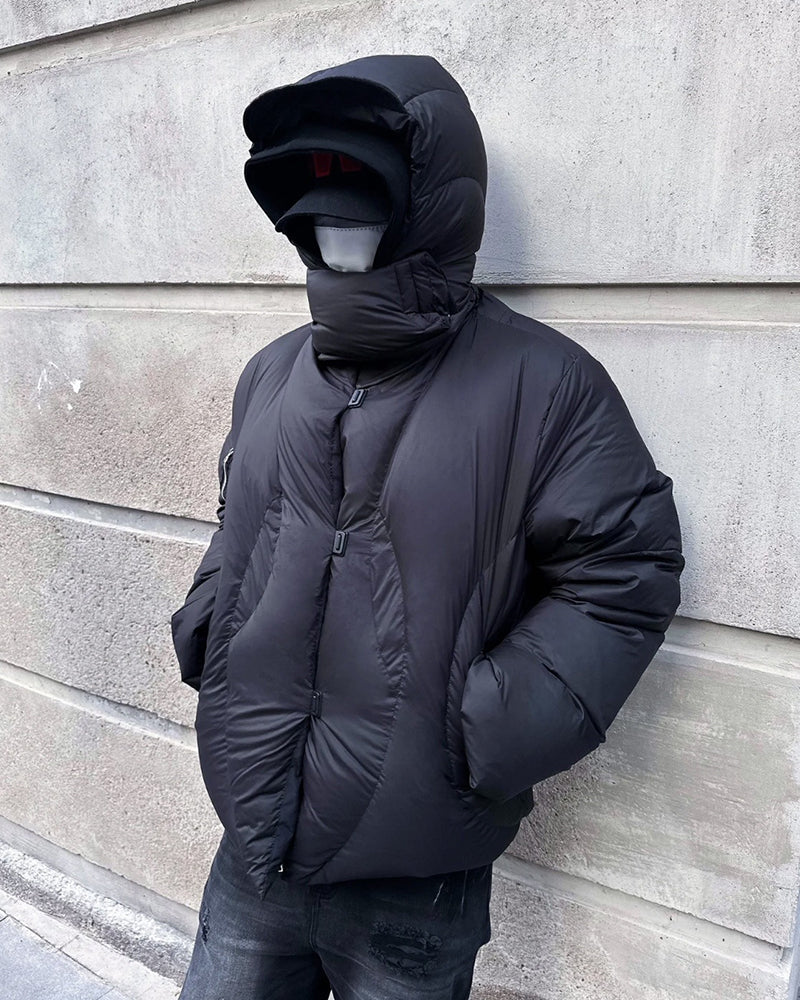 High-Neck Cotton Padded Jacket with Adjustable Hood