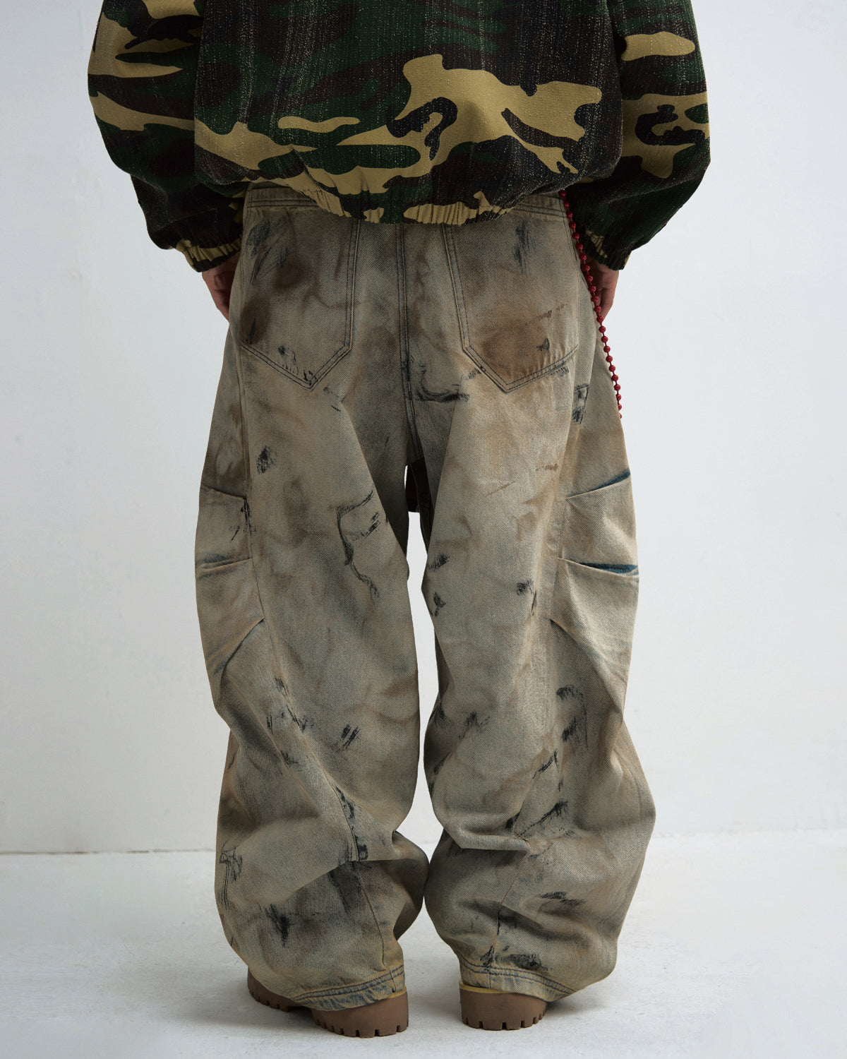 Vintage Washed Mud-Stain Denim Pants