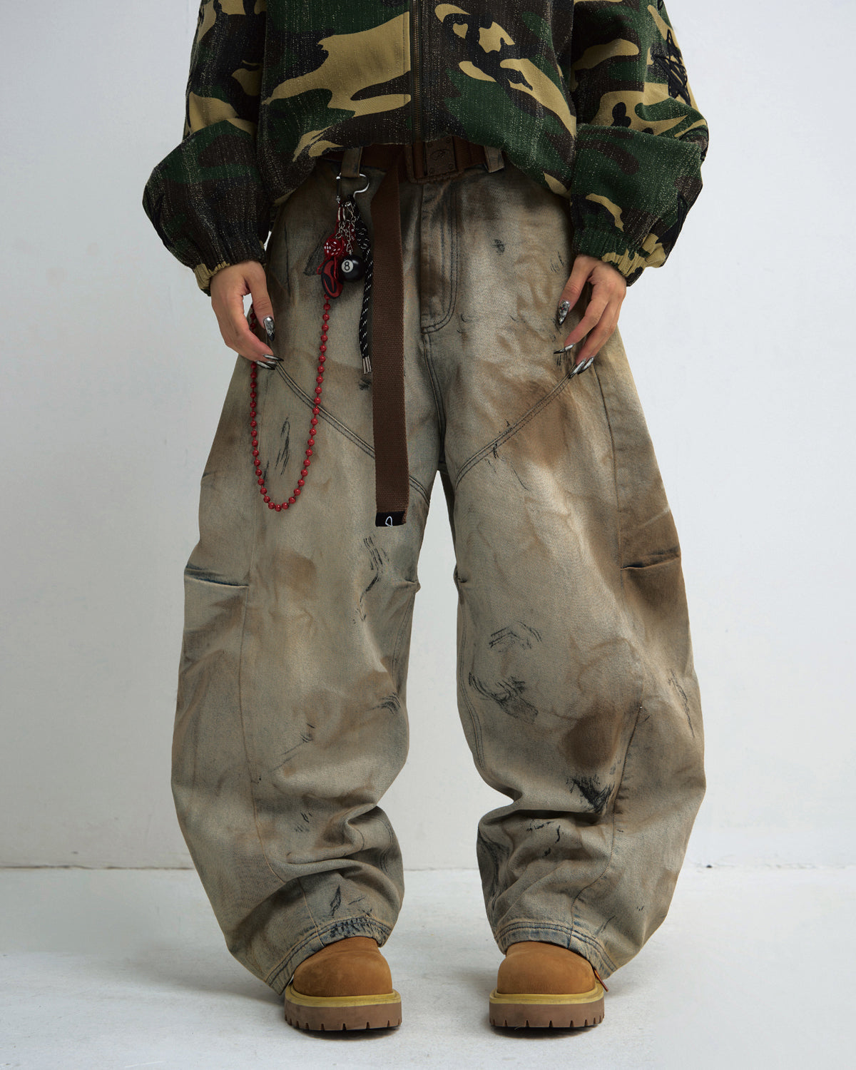 Vintage Washed Mud-Stain Denim Pants