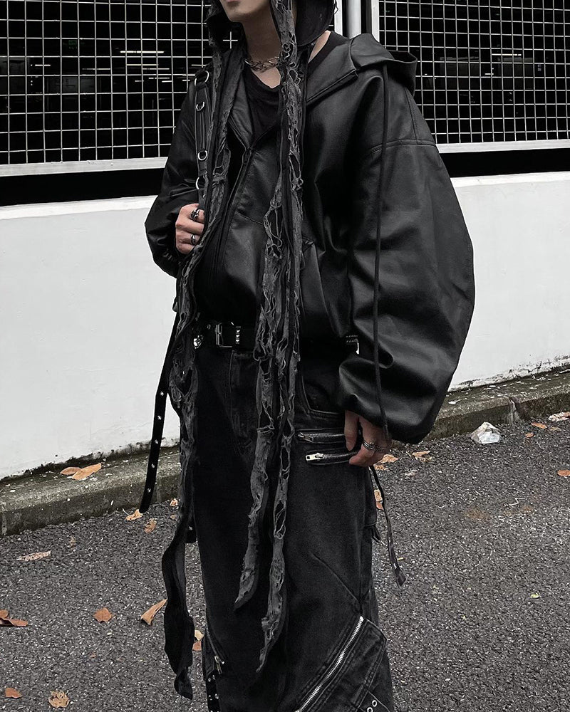 Oversized PU Leather Hooded Jacket
