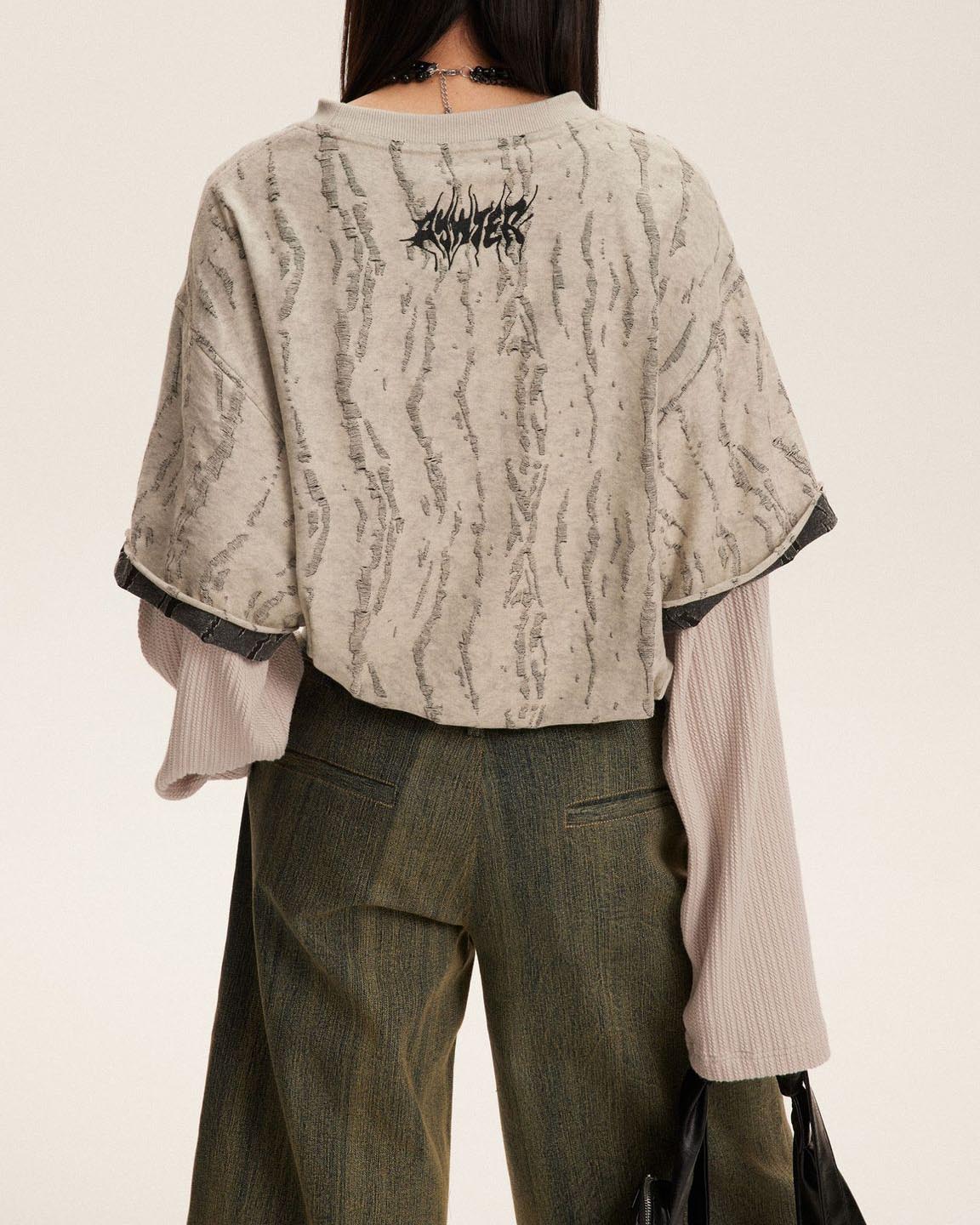 Letter Embroidered Fake Two Piece Sweatshirt