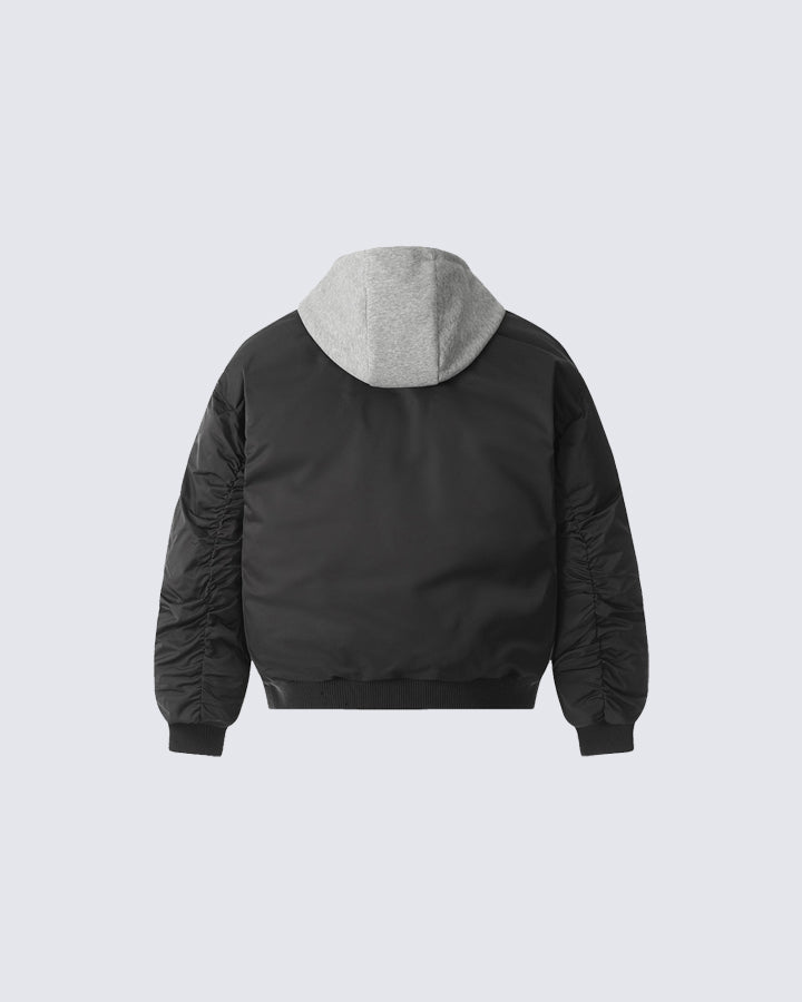 Retro Faux Layered Hooded Puffer Jacket