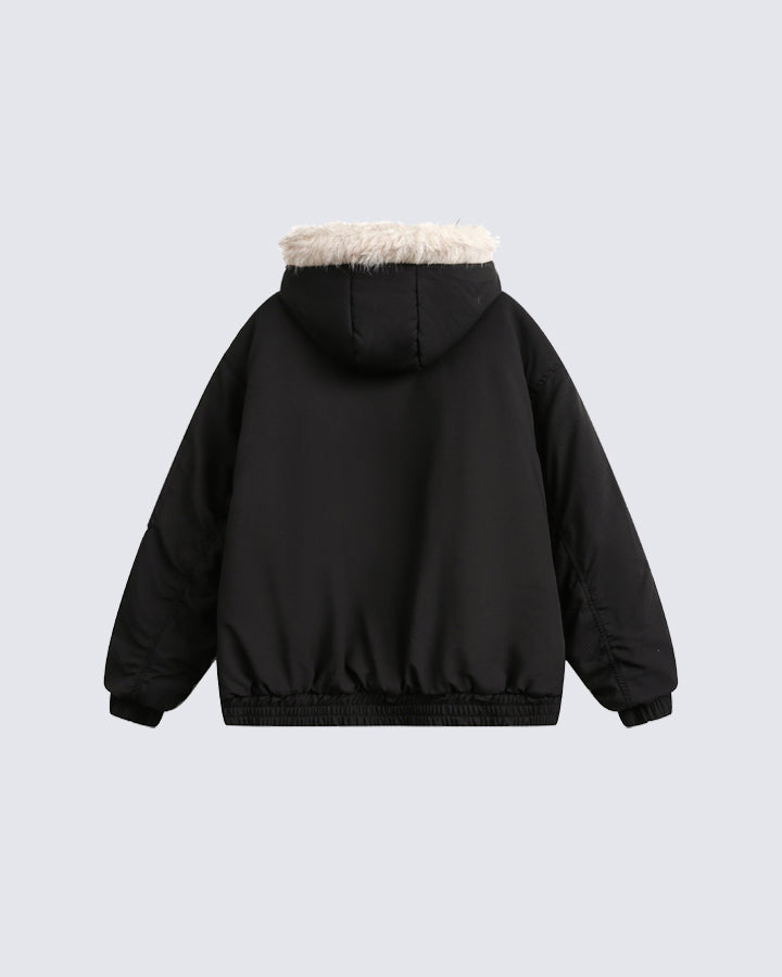 Padded Letter Print Hooded Jacket
