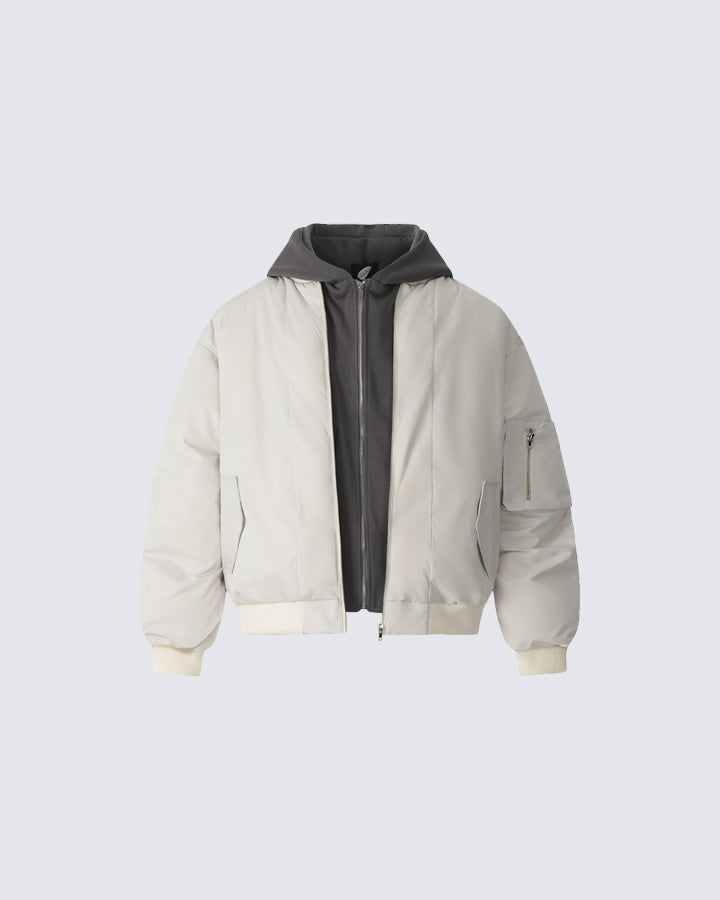 Retro Faux Layered Hooded Puffer Jacket