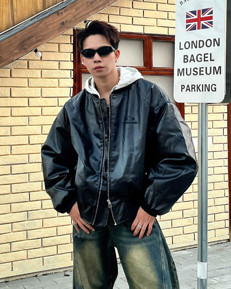 Hooded Padded PU Leather Jacket