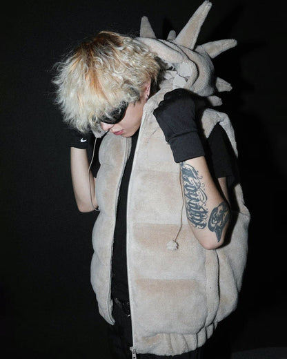 KIIKIO Spiked Fleece Vest with Hood