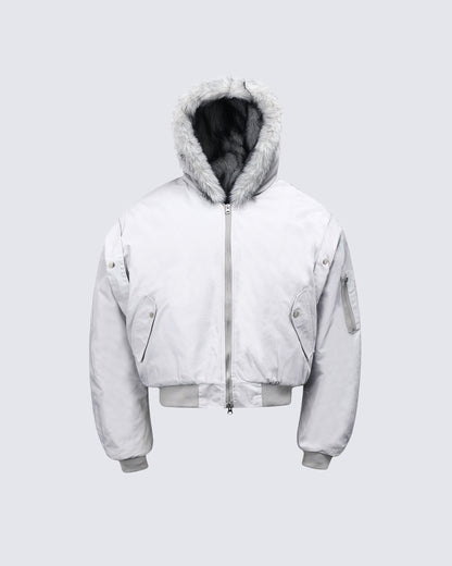 Reversible Faux Fur Hooded Bomber Jacket