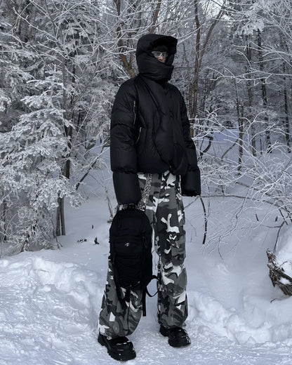 High-Neck Cotton Padded Jacket with Adjustable Hood
