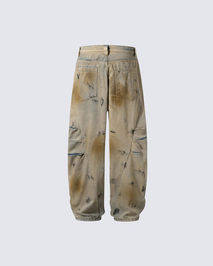 Vintage Washed Mud-Stain Denim Pants