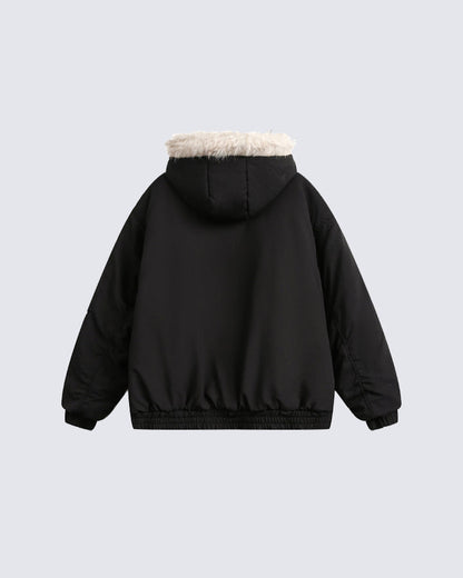 Padded Letter Print Hooded Jacket