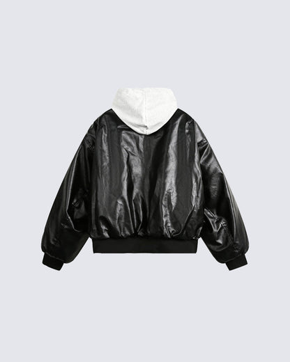 Hooded Padded PU Leather Jacket
